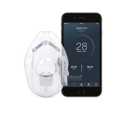 iphone screen with stats on it connected to a breathing aid