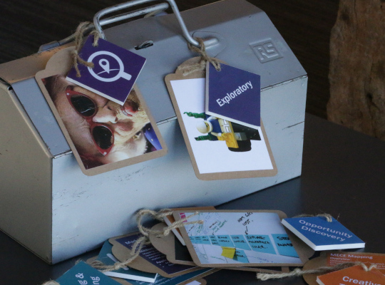 toolbox with many labels beside it and attached