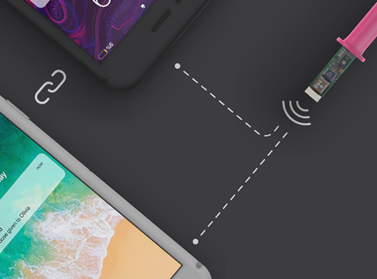 graphic of medical device connecting wirelessly to two smartphones