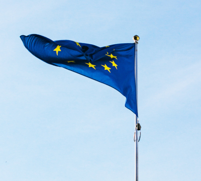 eu flag flying with blue sky background