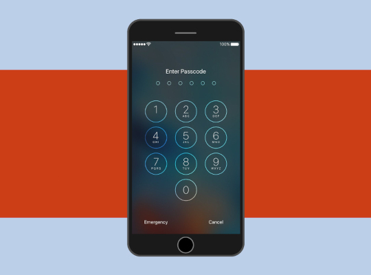smartphone lock screen with red bar background
