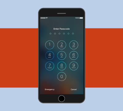 smartphone lock screen with red bar background