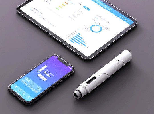 auto injector smart phone and tablet showing connectivity