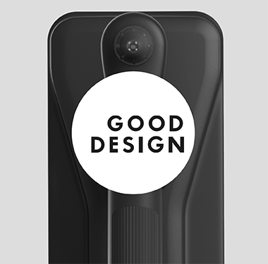 Frontal view of the hearing health assessment device Tympa System with GOOD DESIGN in front