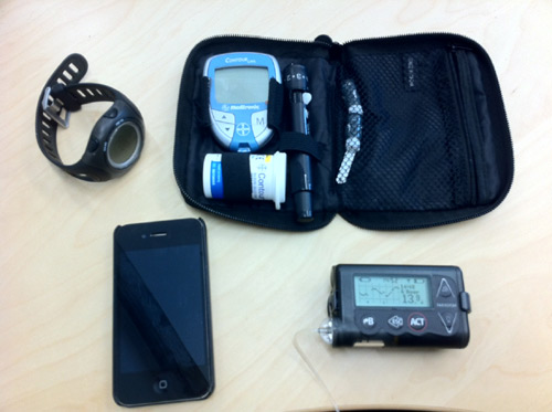 Bag of diabetes management technology for running