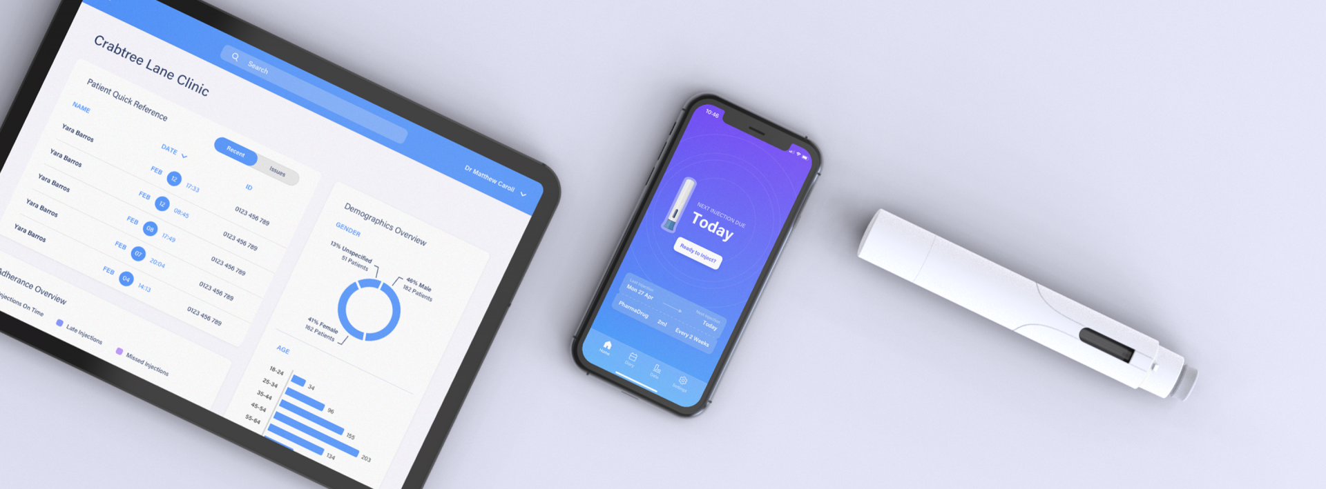 injector pen connected to an iphone and an ipad