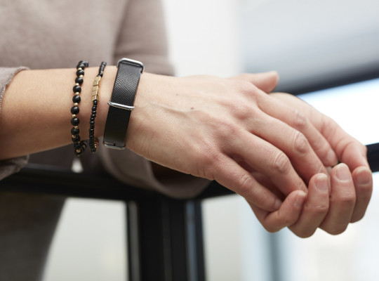 close up of wrist worn blood pressure monitor