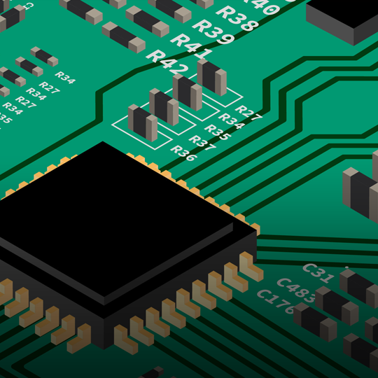 rendering of electronic circuit board