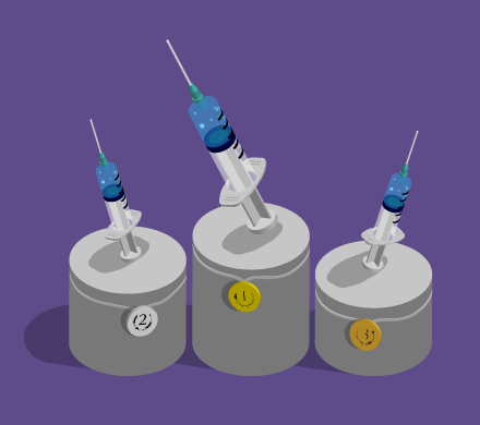 illustrations of 3 syringes on pedestals